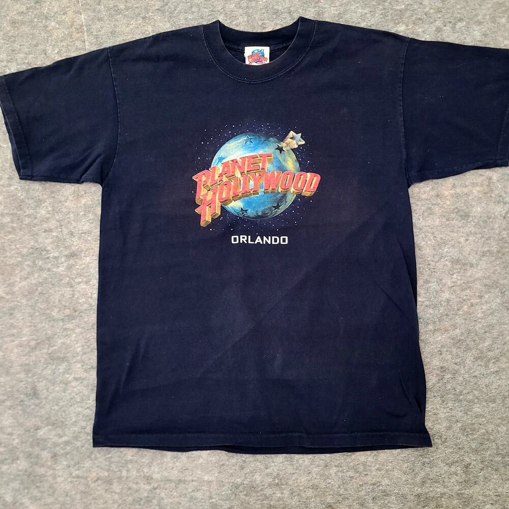 Vintage Planet Hollywood Shirt Mens Large Blue Orlando 1998 Licensed Made In USA
